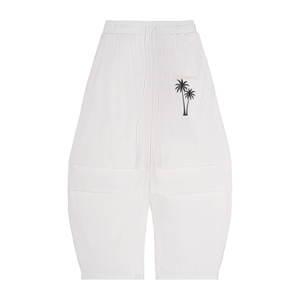 Vertical Stripe Drawstring Barrel Pants